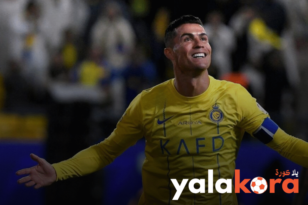 كريستيانو رونالدو يحتفل بهدفه مع نادي النصر